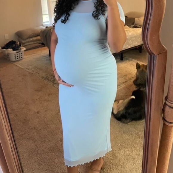 Maternity Cami Tank Short Sleeve Minimalist Midi Dress - Picture 2 of 6